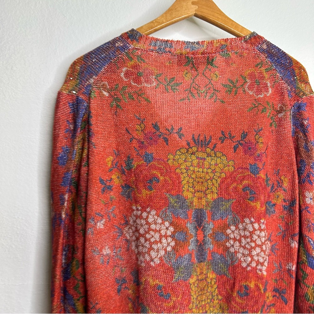 Etro 100% Linen Red Multicolor Floral Paisley Knit Pullover Sweater 44/ M - Picture 9 of 16
